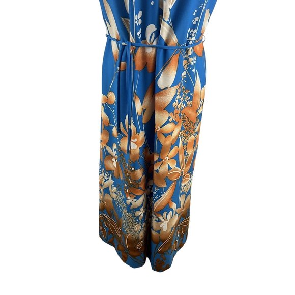 Nani of Hawaii Women's 11 Hawaiian Maxi Dress Blue Brown Floral Muumuu Shift - Picture 3 of 12